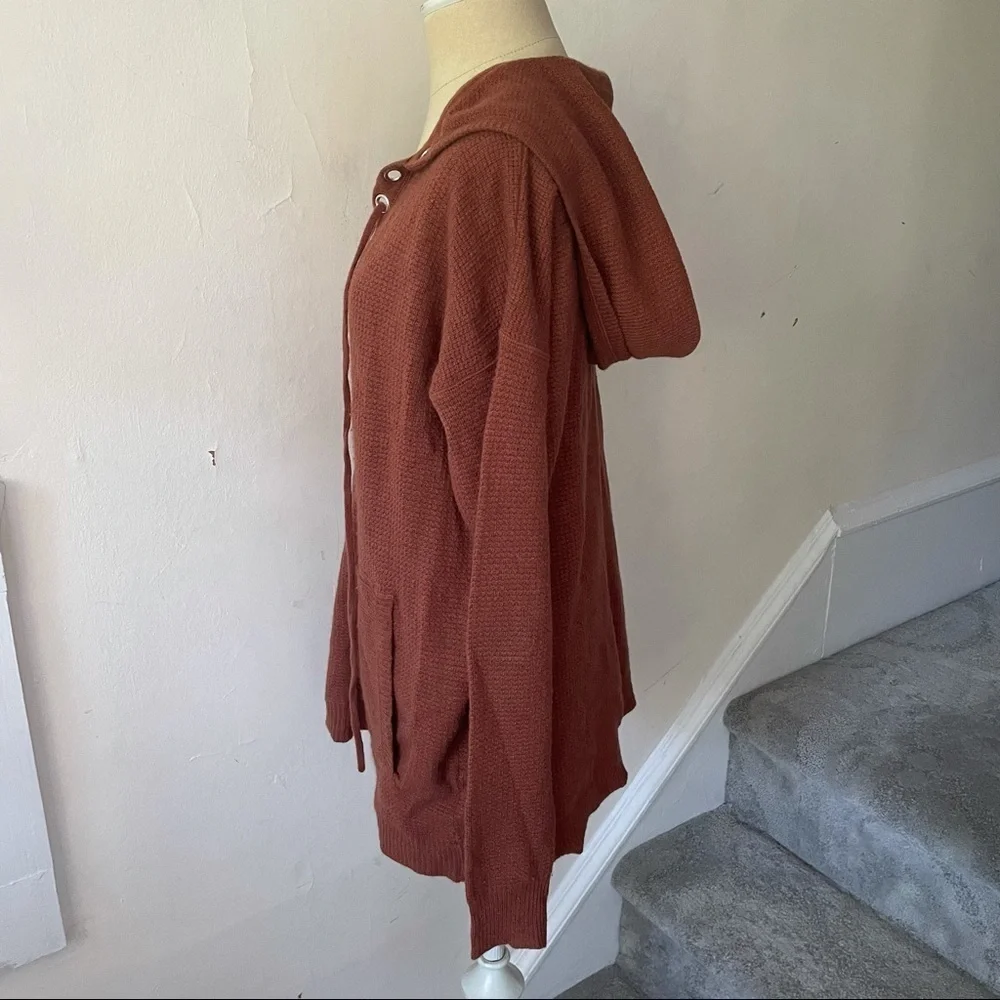 Cullen 100% Cashmere Brown Lace Up Hooded Sweater Size Medium